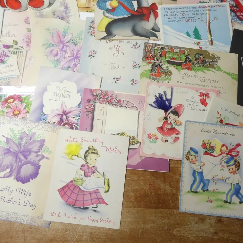 Lot Vintage Holiday Greeting Cards Valentines Birthday Christmas Used